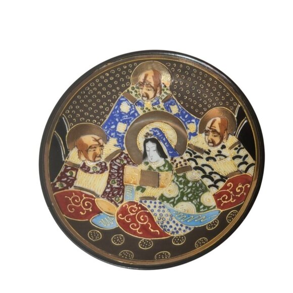 Satsuma Japanese Moriage Gold Leaf Goddess & 4 Immortals Plates 5.5" - Picture 1 of 6